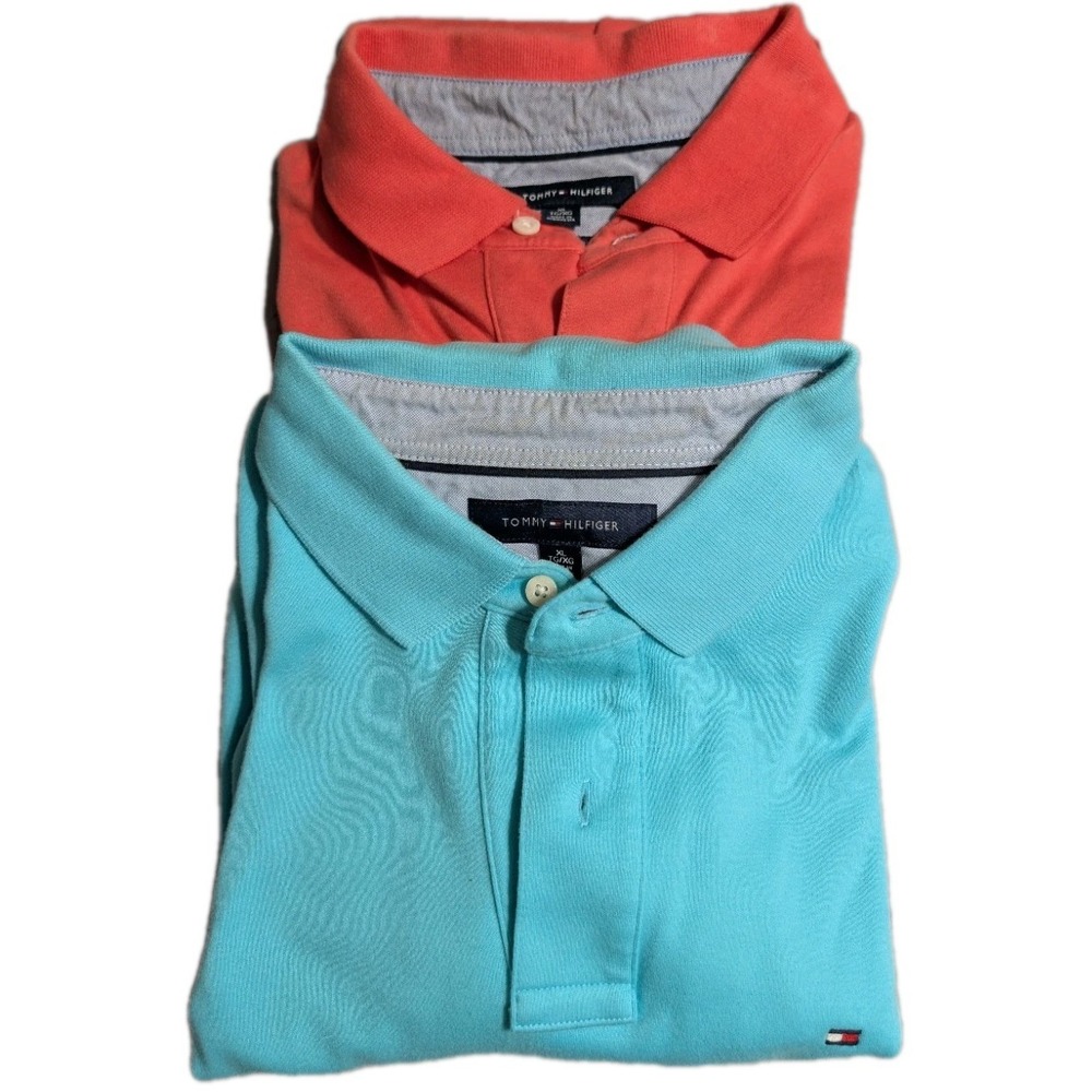 Tommy Hilfiger Polo Shirts Mens XL Lot 2 Custom Fit Golf Casual Cotton